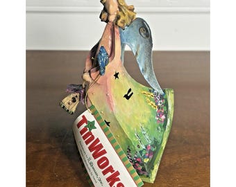 Trabajos de hojalata Un hogar para ti en mi corazón Mujer Ángel Hecho a mano Roman Inc NOS 2003
