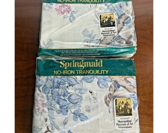 Conjunto de dos piezas vintage NOS Springmaid Darby Metropolitan Museum of Art, plano y ajustado, HTF