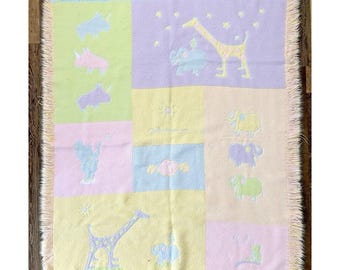 Manta tejida vintage Carters John Lennon con animales reales (40 x 34)