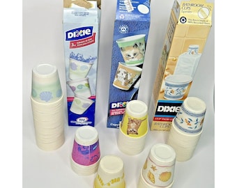 171 tasses vintage Dixie Cups de 3 oz, lot de fleurs, coquillages, chats, chiens, boîtes d'accessoires