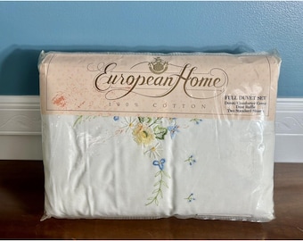 NOS European Home La Fleur Apliques Flores Funda nórdica completa, volantes y 2 fundas de almohada