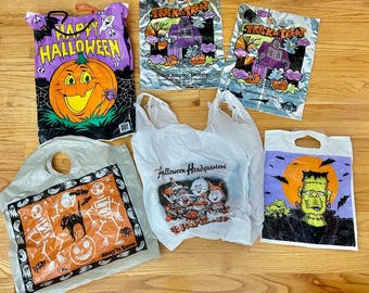 vintage Halloween Trick or Treat sac lot de 6 maison hantée, fantôme, citrouille