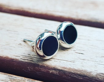 Black Onyx Earrings, 925 Sterling Silver Earrings, Onyx Silver Studs, Black Minimalist Earrings, Elegant Gemstone Studs, Black Gem Earrings