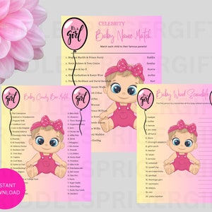It&#39;s A Girl Baby Shower Game Bundle,  Instant Download