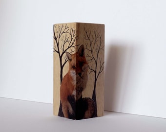 Wooden candlestick with fox , Painted candlestick,  Candlestick tea candle , Scandinavian decor,Nordic wooden candlestick