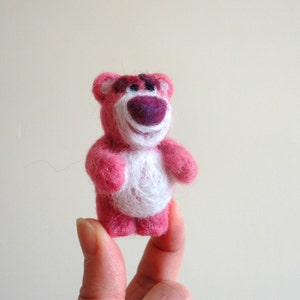 Felted Gute bear , Children felted toy ,Miniature bear,Pinc bear image 2