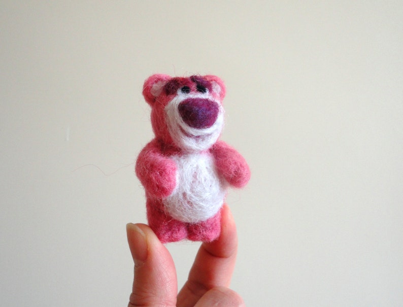 Felted Gute bear , Children felted toy ,Miniature bear,Pinc bear image 2