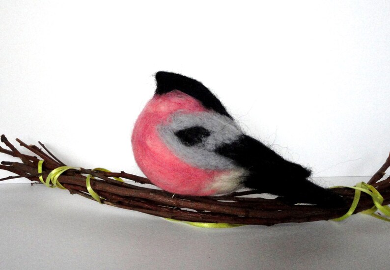 Needle felted bird ,Bullfinch, bird toy, tree decoration bird, f