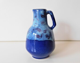 Mid-Century Strehla Keramik German Modernist Fat Lava Ceramic Planter Abstract Art Pottery Studio Blue robins egg Brown West Germany East