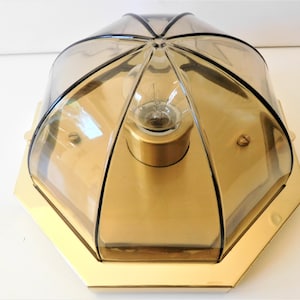 Limburg Glashütte, smoked glass + brass, flush mount / sconce, Germany