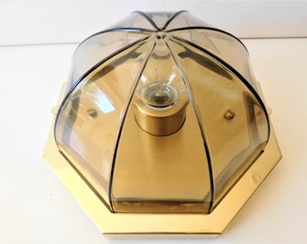 x Limburg Glashütte, smoked glass + brass, flush mount / sconce, Germany