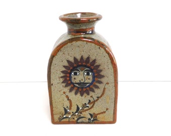 Tonala Mexican Pottery, &quot;Sun Face&quot; vase, ceramic, designed by Jorge Wilmot, 70s