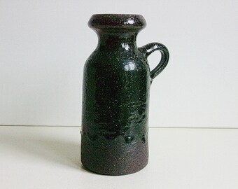 Rudi Stahl, Matte and glossy black glaze handled ceramic Studio vase, West German Pottery, WGP