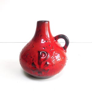 German ceramic handled  holy water bottle / container by Montanus & Remy, red, black, west german pottery, WGP