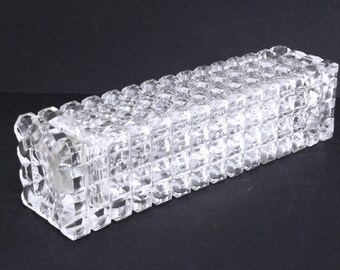 Vintage Tall (27.5 cm/10.83")Square Heavy Pressed Glass Vase, Diamond Pattern