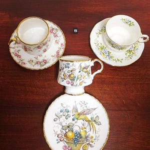 3 pcs / Trio Elizabathan Cup and Saucer, fine bone china, porcelain