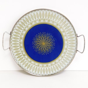 Dark blue / white / gold,  cake / pie plate, with 2 handles,  West Germany