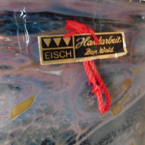 Rare form from Eisch Glashütte, hand blown Studio Art glass bowl / planter, Peacock pattern, Germany
