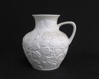 AK  Kaiser matte white bisque porcelain handled vase,  Germany