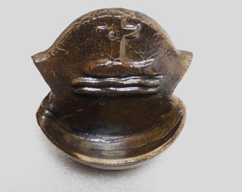 Handmade  ceramic/salt glaze holy water wall font, made in Germany