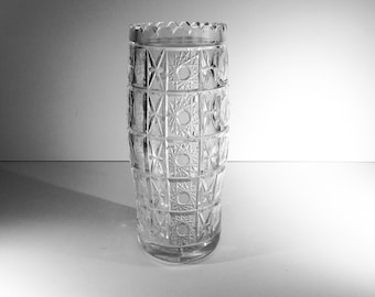 Beautiful and very heavy Bohemian / Czech,  clear lead Crystal Cut to Clear Glass vase