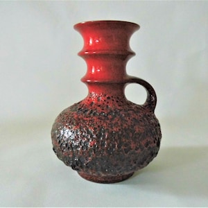 Cari Zalloni from the &quot;Cascad&quot; Series&quot; red / black ceramic fat lava handled vase for Steuler, West German Pottery, WGP