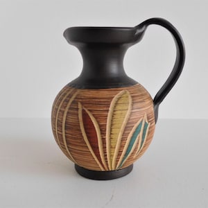 Sawa &quot;LUZERN&quot; sgraffito ceramic handmade vase, Beige, Brown and Green, West German Pottery, WGP