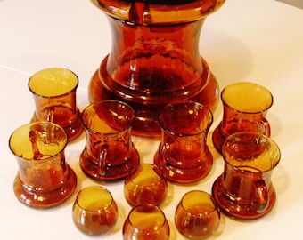 12 pc, Mid Century, Stunning Italian Amber glass Bowl / Punch set