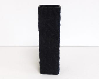 Rare,  IG / Ingrid glashütte Black glass vase with bark relief, Germany