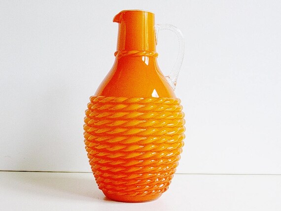 Empoli Opalina Fioina Murano Opaline Cased Glass Jug Vase - Handled Glass Jug Vase Empoli Opalina Fioina Murano Opaline Cased Glass Jug Vase - Handled Glass Jug Vase