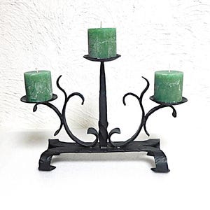Heavy Brutalist handmade wrought iron candle holder for 3 candles, Germany