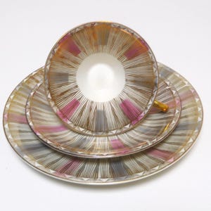 Breakfast trio set by Winterling Bavaria porcelain, petit déjeuner / Tea cup, saucer and plate, breakfast set, 1950s, Germany