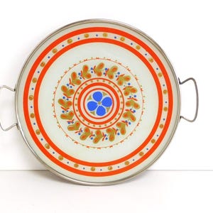 Orange / blue / white / gold,  cake / pie plate, with 2 handles,  West Germany