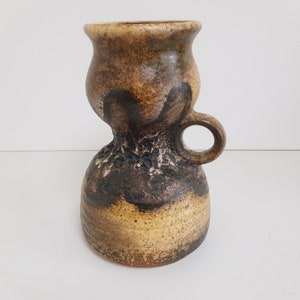 Dümler & Breiden handled vase, fat lava, beig, brown, West German Pottery, WGP