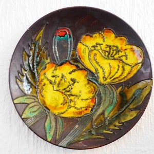 Large dm. 36 cm, Ruscha wall plate, 717/3, flower decor, West German Pottery, WGP