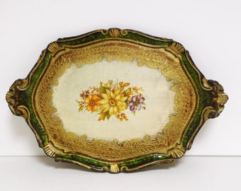 Beautiful Italian Florentine tray with flower decor.