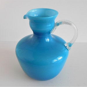 Opalina Fiorentina handled cased glass vase,  Italy