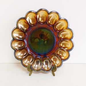 Carnival  glass tray for 15 eggs, made by Indiana Glass Company