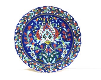 Stunning and Large Turkish Mavi Cini Kütahya ceramic wall plate, signed