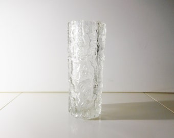 Georgshütte Bark / ice relief crystal glass vase, decor " Arktis " Germany