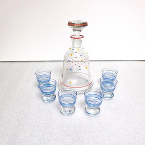 German glass carafe / decanter with 6 small glasses