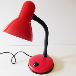 Bright Red Metal Goose-neck Table/Desk lamp, Brillant-Leuchten, Germany