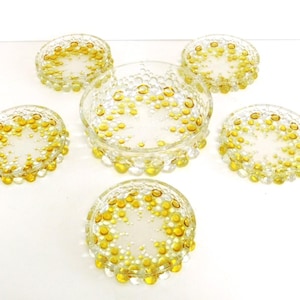 Set of 6 clear and yellow crystal glass bowl set, by Walther Glas, Germany.