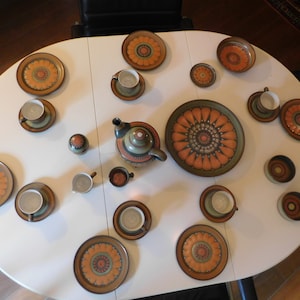 KMK Kupfermühle ceramic Breakfast/Tea set 28 pieces for 6 persons, Decor &quot;LIMA&quot; West German Pottery, WGP
