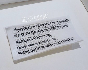 Irish Blessing for Wedding or New Home - Handmade Porcelain Art Tile 'May you always have walls for the winds...'