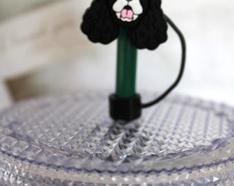 Black and White Cocker spaniel straw topper fits a (8mm) type of straw for tumblers