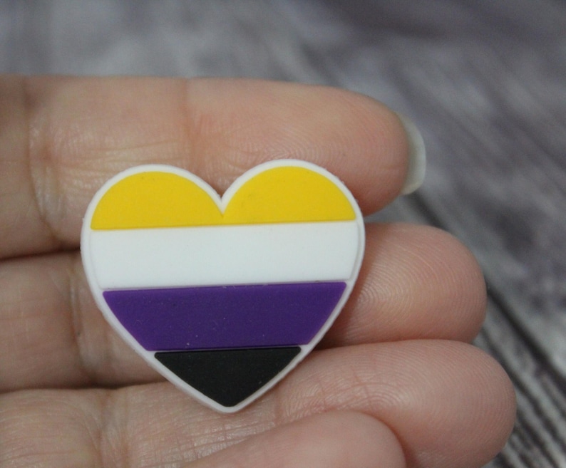 Non-Binary Pride Heart Shoe Charm PVC Clog Decoration LGBTQ Accessory image 4