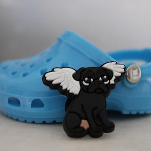Black Pug with angel wings and Beige belly shoe charm for clogs