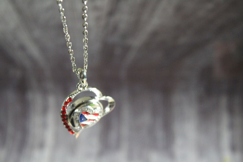 Puerto Rico flag rhinestone pendant necklace