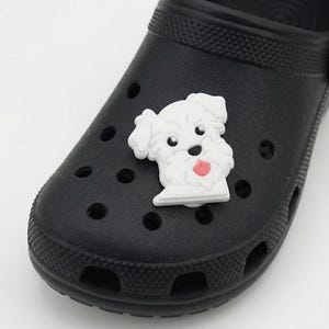 Fuzzy White Schnauzer Dog Shoe Charm Black Clog Accessory Puppy Gift for Pet Lovers